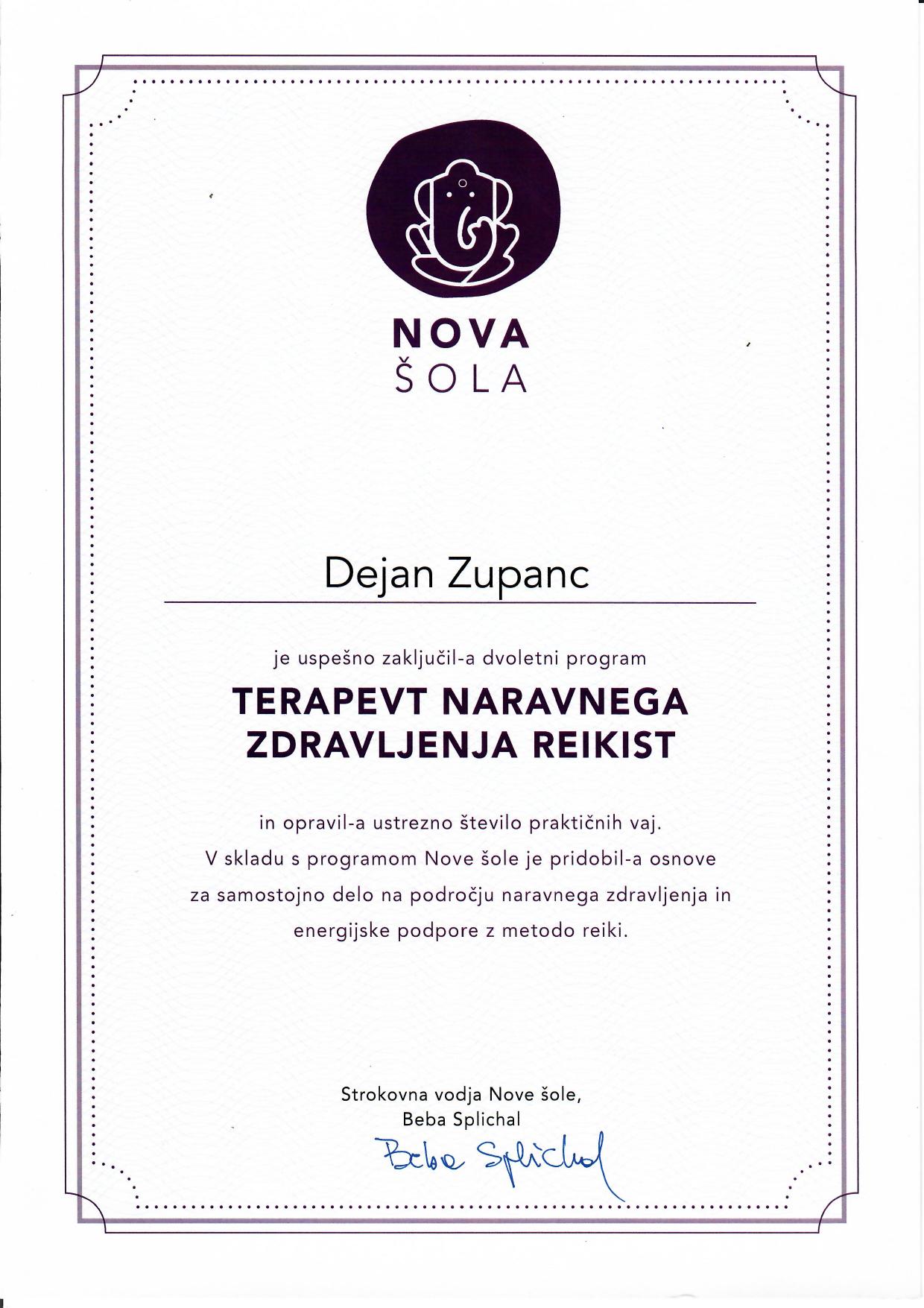Diploma — Terapevt naravnega zdravljenja, reikist